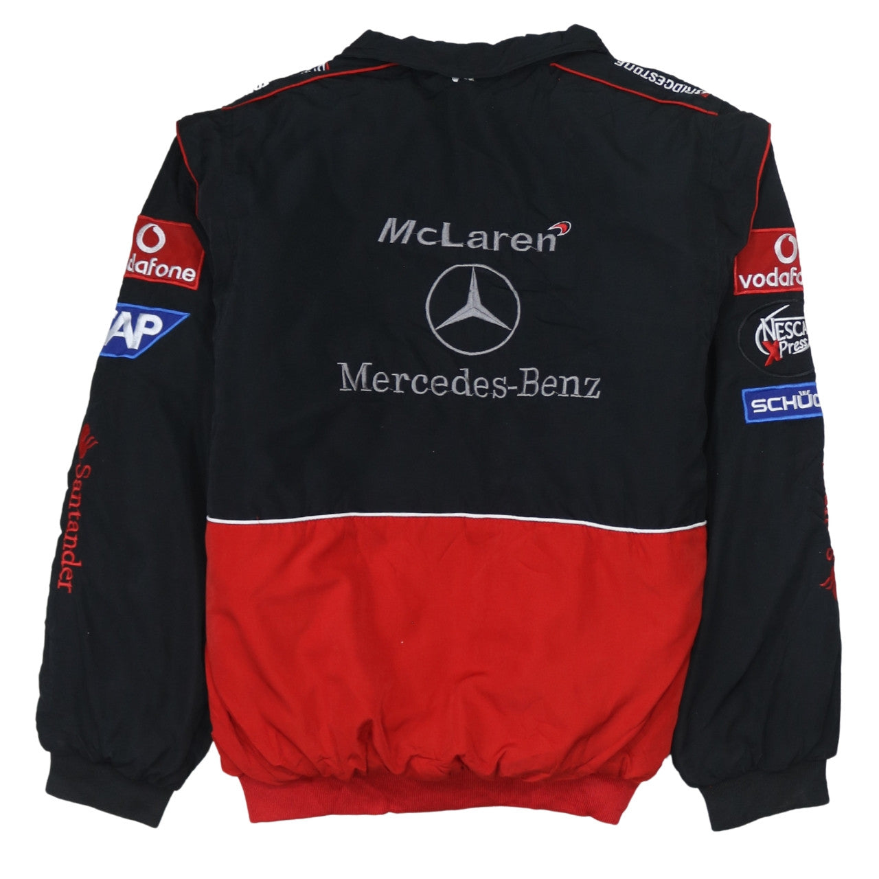 Mercedes-Benz Black Red Nascar Jacket Men's XLarge Embroidered McLaren Logos Racing Bomber Outerwear