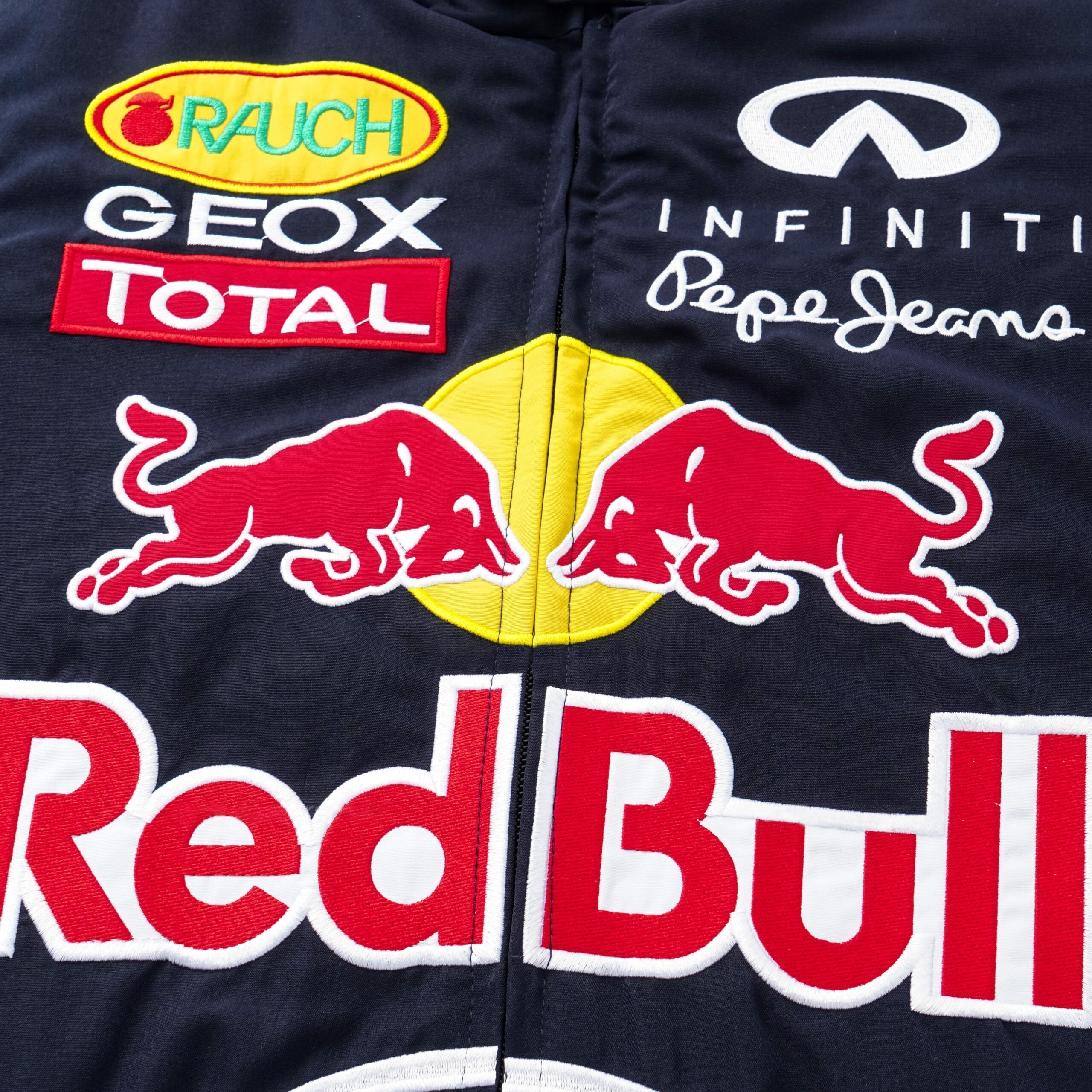 Red Bull Racing F1 Team Jacket - Navy Blue Motorsport Bomber with Embroidered Sponsors