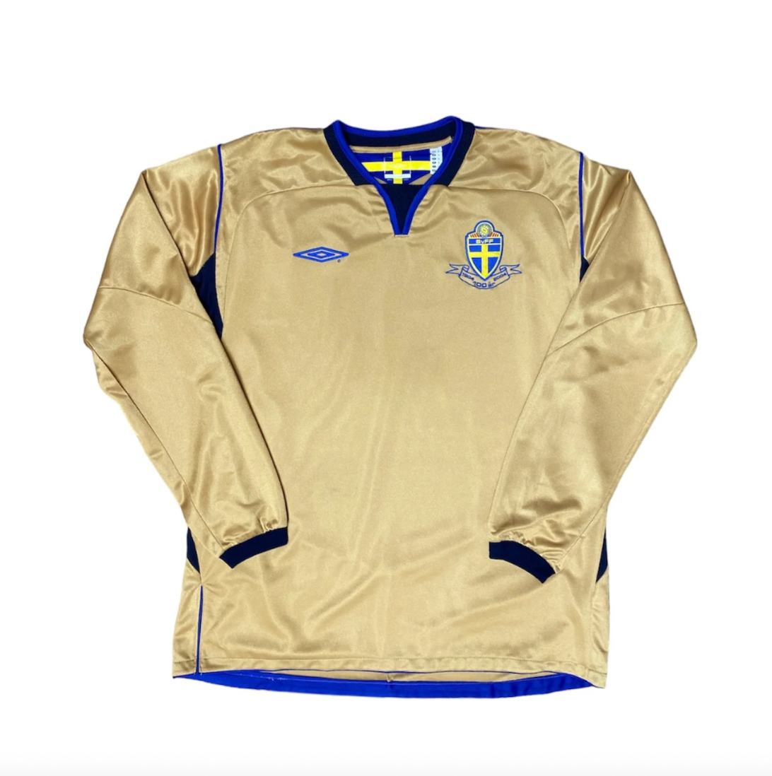 Sweden 2004 Retro Golden Jersey Away Long Sleeves