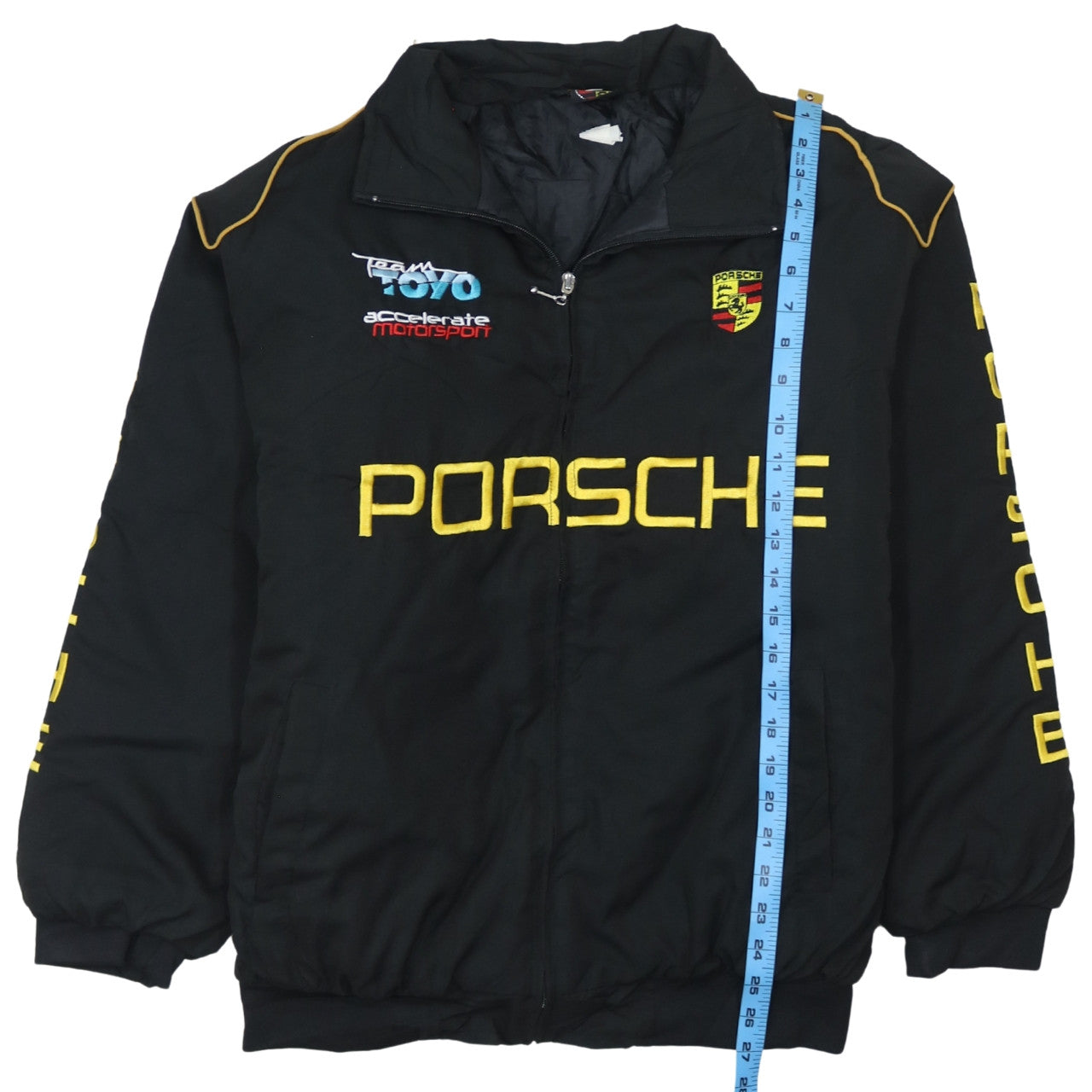 Porsche Black Nascar Jacket Men’s XLarge Embroidered Logos Zip Front Racing Outerwear