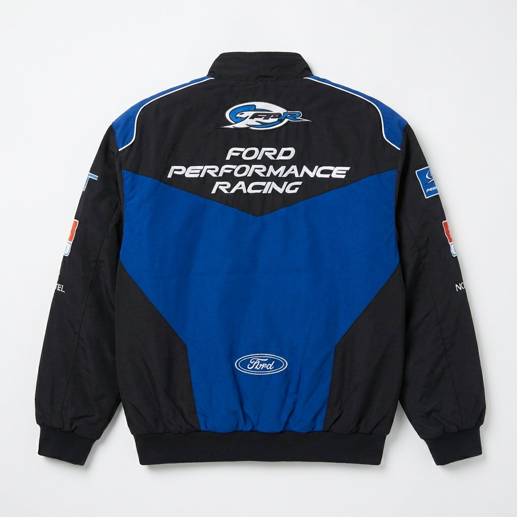 Ford Performance Racing Embroidered Racing Jacket Black/Blue | Zip-Front Motorsport Team Outerwear