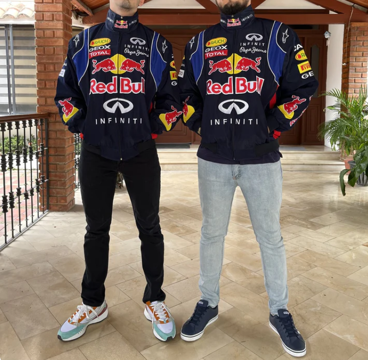 Red Bull Racing F1 Team Jacket - Navy Blue Motorsport Bomber with Embroidered Sponsors