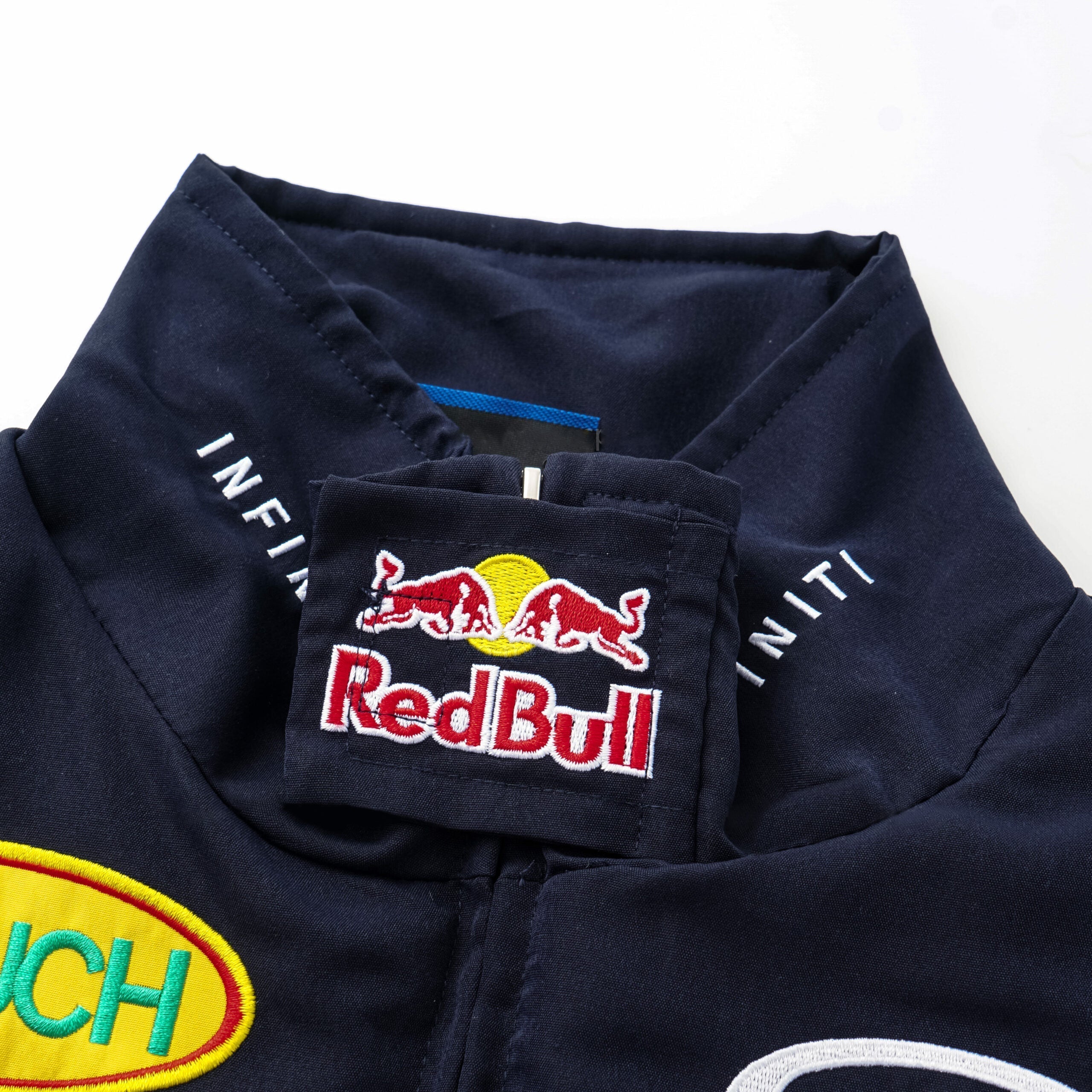 Red Bull Racing F1 Team Jacket - Navy Blue Motorsport Bomber with Embroidered Sponsors