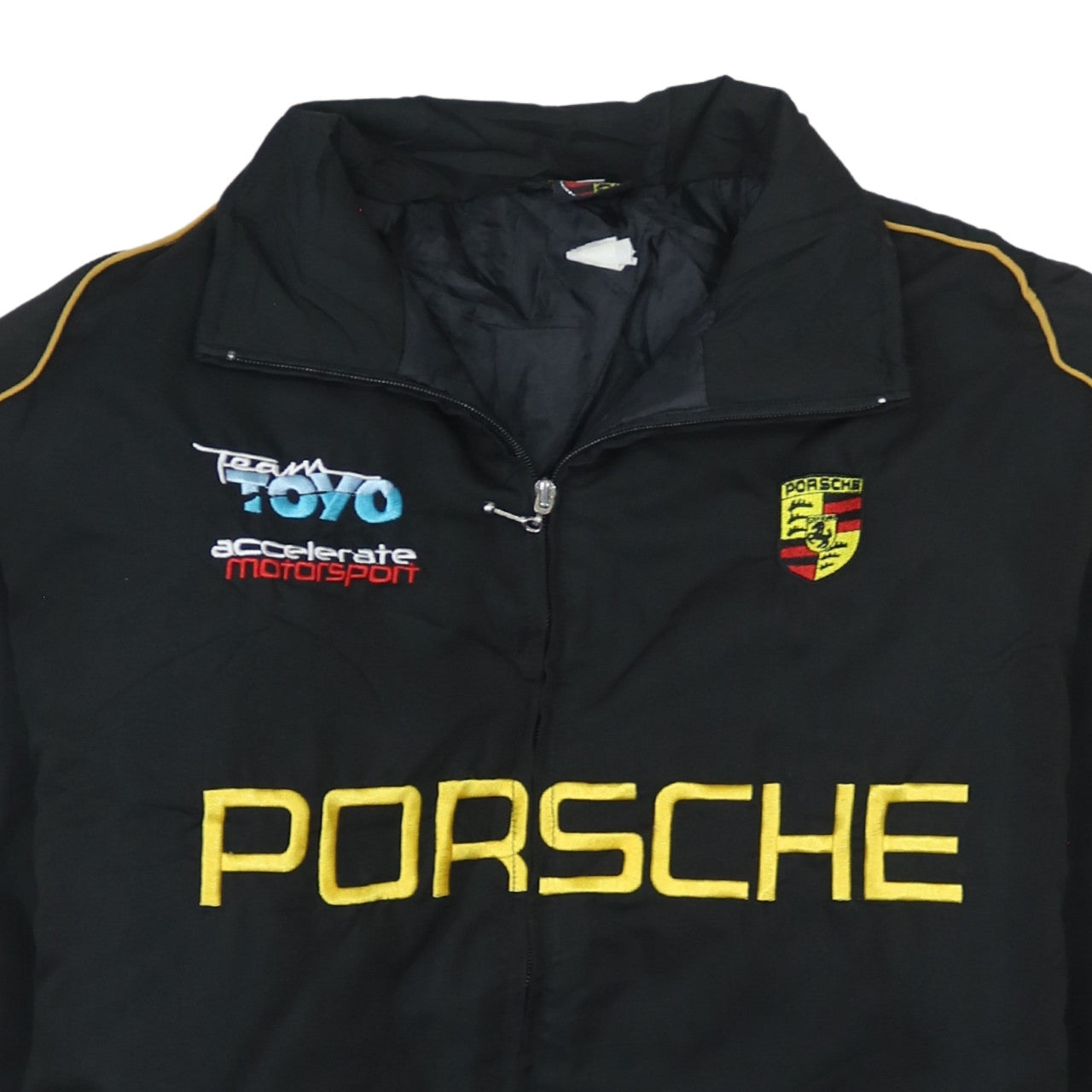 Porsche Black Nascar Jacket Men’s XLarge Embroidered Logos Zip Front Racing Outerwear