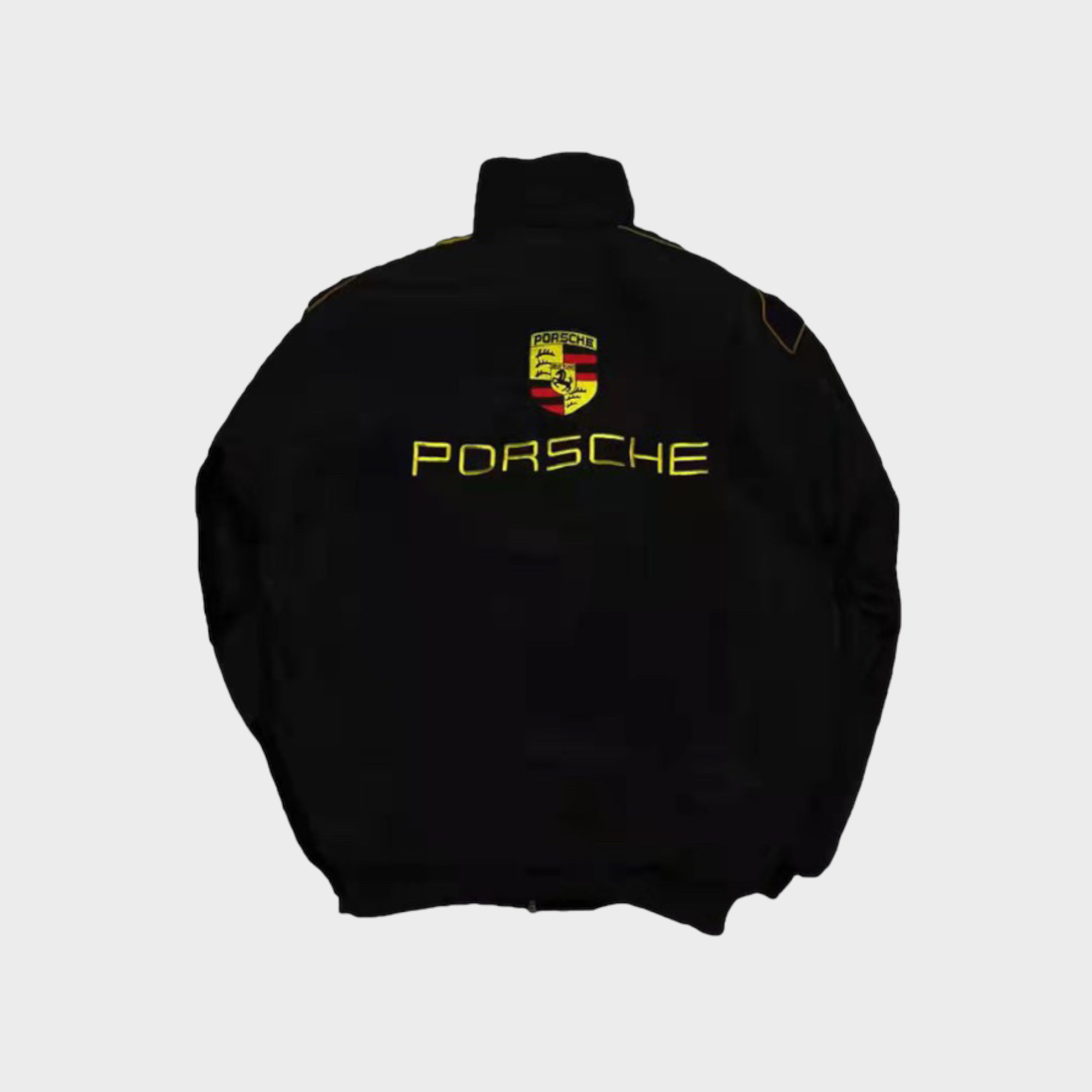 Porsche Racing Team Jacket – Black Motorsport Zip-Up with Yellow Embroidered Logos