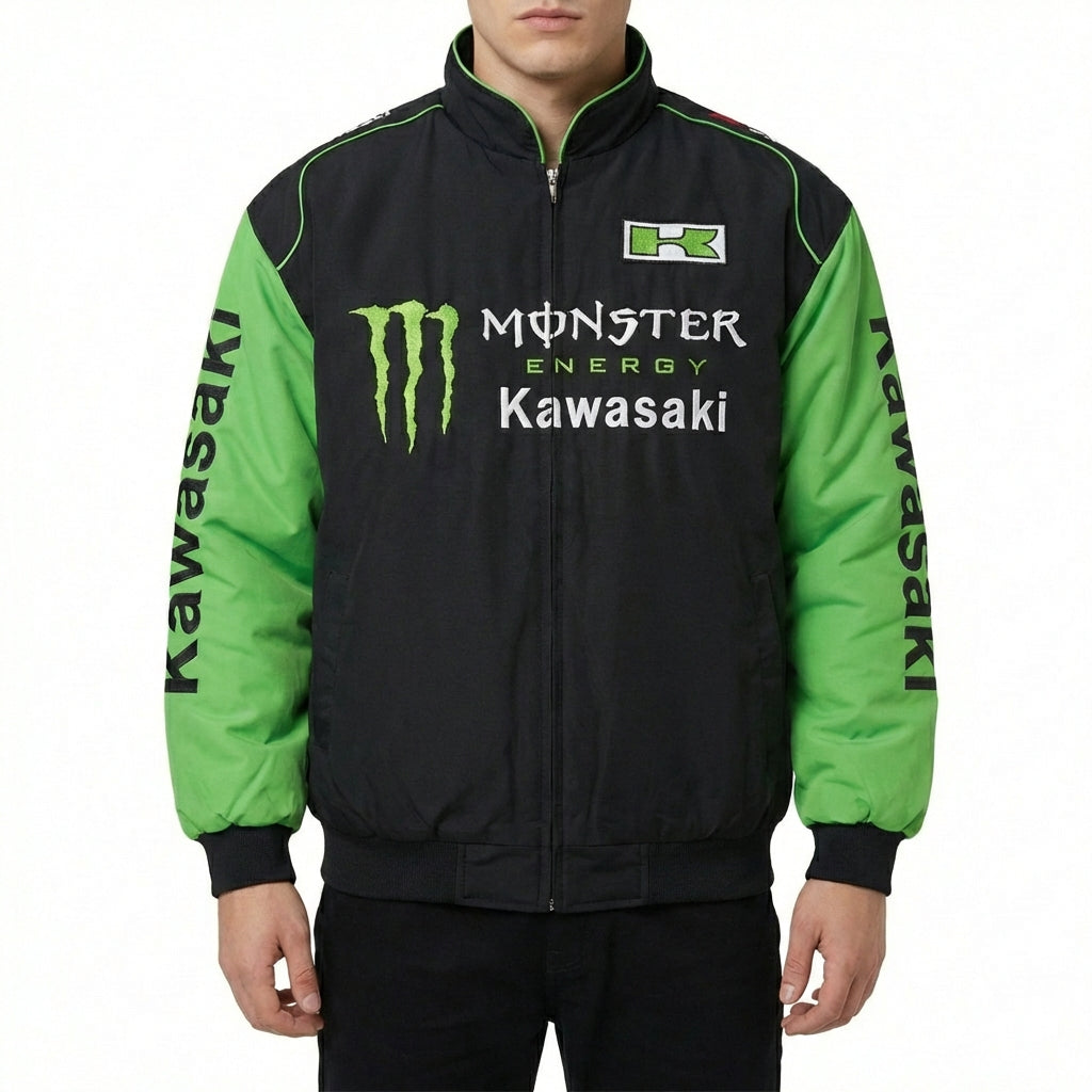 Kawasaki Monster Energy Zip-Up Racing Jacket Black/Green | Motocross Team Logo Bomber